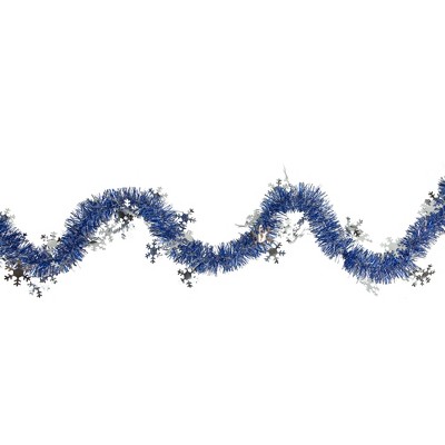 Northlight 50' X 2 Royal Blue And Silver Christmas Tinsel Garland With  Snowflakes - Unlit : Target