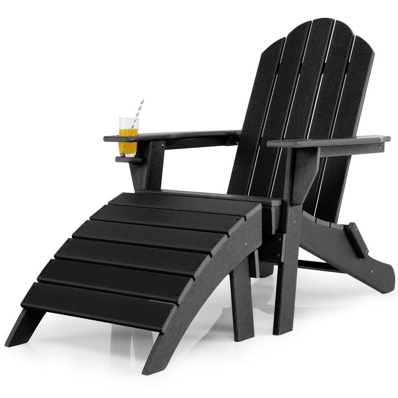 Costway HDPE Patio  Folding Adirondack Chair Ottoman Set Footrest All-Weather, 1 of 11