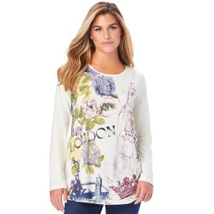 Roaman's Women's Plus Size Travel Graphic Long Sleeve Tee - 1 of 4