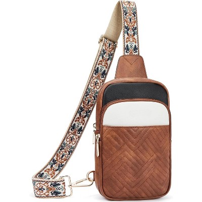 Sling Bag Quilted Crossbody Bags for Women Cross Body Purse Leather Fanny Pack with Adjustable Guitar Strap