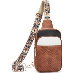 Sling Bag Quilted Crossbody Bags for Women Cross Body Purse Leather Fanny Pack with Adjustable Guitar Strap - 1 of 4