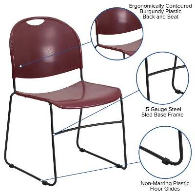 Burgundy Bliss 880 lb. Capacity Stack Chair with Black Metal Frame