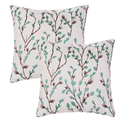 Floral Embroidered Cushion Cover Without Filler, Green Soft