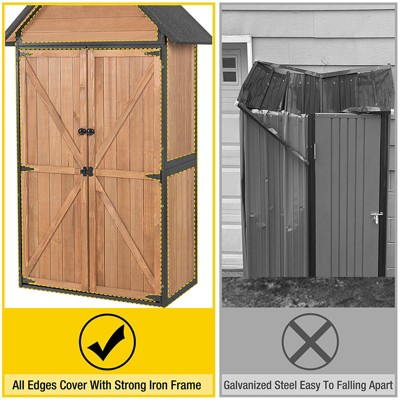 Dark Brown Fir Wood Outdoor Storage Shed with Shelving