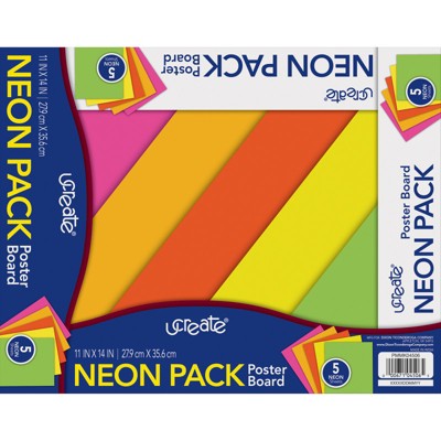 Ucreate Neon Poster Board, 5 Assorted Colors, 11" x 14", 5 Sheets