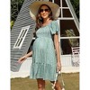 Women's Maternity Square Neck Short Sleeve Summer Casual Dress Smocked Boho Ruffle Midi Dress Baby Shower Photoshoot - 3 of 4