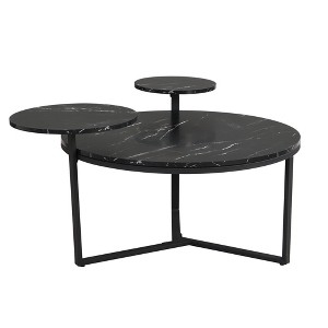 Dexmalle Modern coffee table with two display shelves, Black Faux marble surfaces - 1 of 4