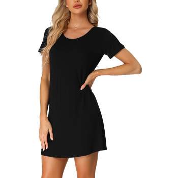 cheibear Women's T-Shirt Dress Sleepshirt Nightshirt Round Neck Short Sleeve Basic Soft Nightgown