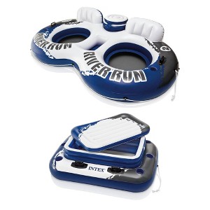 INTEX River Run 2 Inflatable 2 Person Floating Lounge with Built-in Cooler Bundled with Inflatable Mega Chill II 72 Can Beverage Cooler - 1 of 4