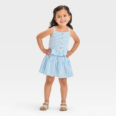 Image of Toddler Girls' Light Blue Stripe Skort Set  - Cat & Jack™ Light Blue 12M