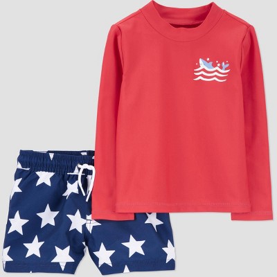 Carter's Just One You® Toddler Boys' 4th Of July Long Sleeve Shark Rash Guard and Trunk Set - Red/White/Blue
