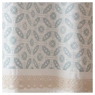 Paisley Aqua and White Cotton Rod Pocket Valance