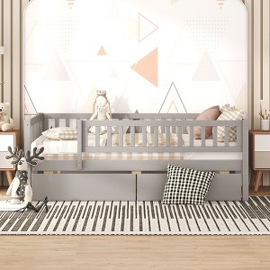 PAGED Twin Size Daybed Dual Use Bed Frame Modern Sofa Bed with 2 Storage Drawers and Guardrail for Bedroom, Living - 1 of 4