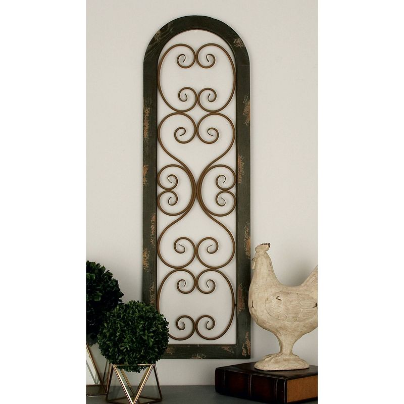 Wood Scroll Arched Window Inspired Wall Decor with Metal Scrollwork Relief Brown - Olivia &#38; May, 1 of 9