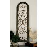 Wood Scroll Arched Window Inspired Wall Decor with Metal Scrollwork Relief Brown - Olivia & May