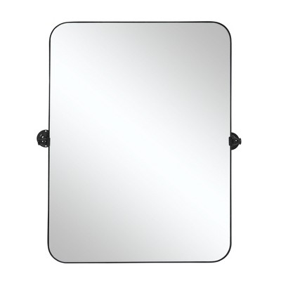 Lirago 36" x 24" Ironwork rounded Hanging Rectangular Bathroom Mirror with Black Rotatable Hardware for Adjustment