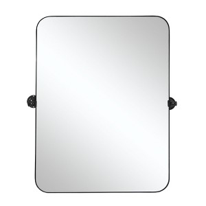 Lirago 36" x 24" Ironwork rounded Hanging Rectangular Bathroom Mirror with Black Rotatable Hardware for Adjustment - 1 of 4