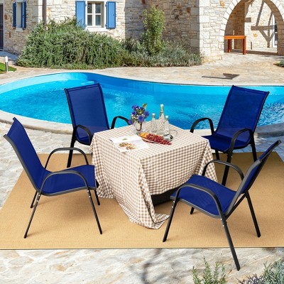 Navy Stackable Outdoor Dining Chairs with Armrests, Set of 4