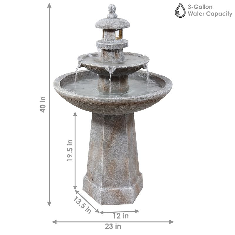 Sunnydaze 40"H Electric Polyresin 2-Tiered Pagoda Outdoor Water Fountain with LED Light, 5 of 16