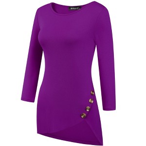 Allegra K Women's 3/4 Sleeve Round Neck Button Decor Casual Stretchy Tunic Tops - 1 of 4