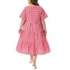 Women's Plus Size 1950s Gingham Vintage Plaid Crew Neck Flared Short Sleeve Tiered Summer Maxi A Line Dresses with Pockets - Agnes Orinda - 4 of 4