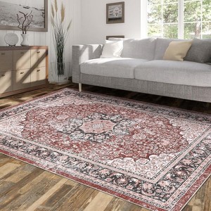Vintage Area Rug for Living Room Bedroom Machine Washable Distressed Rug Non-Slip Low Pile Stain-Resistant Dining Accent Carpet No-Shedding - 1 of 4