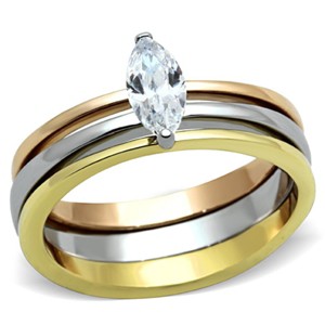 Slickblue Three-Tone Stainless Steel Women's Ring, Clear CZ Marquise, Gold & Rose Gold, Wedding Style, Sizes 5-10 - 1 of 4