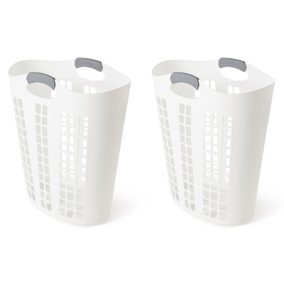 Gracious Living 91786-5C Easy Carry Flex 87.5 Liter Plastic Dirty Clothes Odor Reducing Laundry Hamper Basket Bin, Windows, White (2 Pack)
