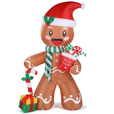Christmas Decoration Lighted Inflatable Gingerbread Man Blow Up Yard Decorations Outdoor Light Up Christmas Inflatable Holiday Party Lawn Garden Decor