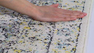 Ivory and Grey High Pile Synthetic Rectangular Area Rug