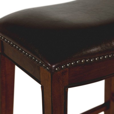 Bowen 24" Brown Wood and Faux Leather Backless Stool