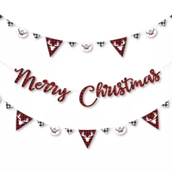 Big Dot of Happiness Prancing Plaid - Reindeer Holiday and Christmas Party Letter Banner Decor - 36 Banner Cutouts and Merry Christmas Banner Letters