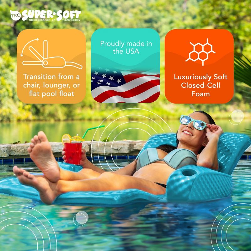 TRC Recreation Super Soft Portable Floating Swimming Pool Water Lounger Comfortable Adjustable Recliner Chair with 2 Armrest Cup Holders, 5 of 7