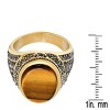 Steeltime Men's 18k gold plated stainless steel oval tiger eye ring with black simulated diamonds - 3 of 4