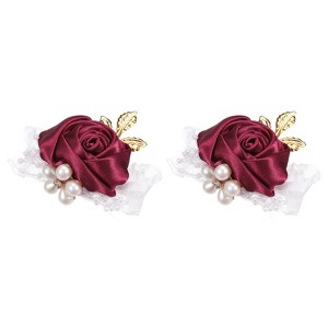 Unique Bargains Decorative Wedding Prom Party Artificial Rose Wrist Corsages 2.76" - 1 of 3