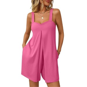 Women's Loose - Fit Casual Sleeveless Romper for Outdoor Wear Rose red M - 1 of 4