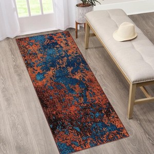 2'x6' Large Modern Abstract Rug, Machine Washable, Non-Slip, Stain Resistant, Ideal for Living Room, Dining, Office, Bedroom, Blue/Red - 1 of 4