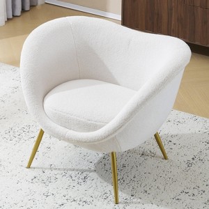 34.06"W Modern Teddy/Velvet Accent Chair, Lounge Chair/Vanity Chair with Gold Metal Legs for Living Room/Bedroom -Merax - 1 of 4