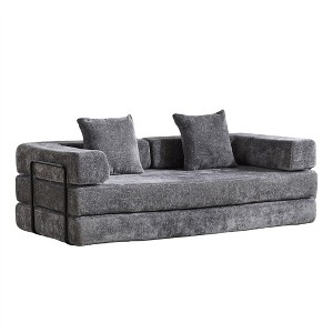 XINGHANZHENXUAN Chenille Floor Sofa Bed, Convertible Foldable Futon with Pillow Back Support for Living Room - 1 of 4