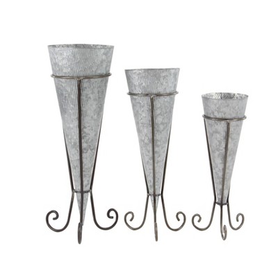 Set of 3 Farmhouse Cone-Shaped Iron Planters with Stand - Olivia & May