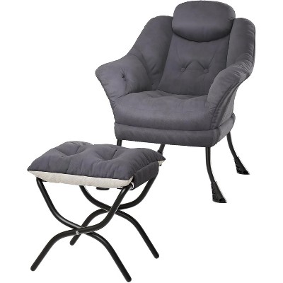Garvee Lazy Chair with Ottoman, Ergonomic Lounge Armchair with Foldable Footrest and Removable Cover, Modern Small Space Chair