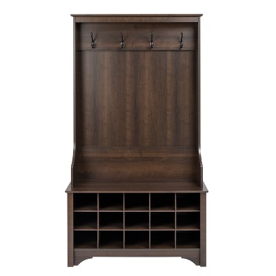 Espresso Wood Hall Tree with Shoe Storage and Bench