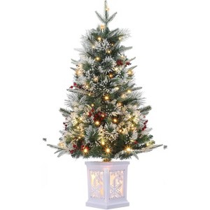 3ft Snow Flocked Pre-Lit Christmas Tree with 78 Lights, 8 Modes, Timer and White Pot Base, Tabletop Mini Xmas Tree - 1 of 4