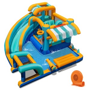Costway Inflatable Water Park with Market Stand Climbing Wall Splash Pool Blower - 1 of 4