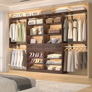 Aheaplus Set of 2 Closet Storage Organizer with Hanging Rods and Drawers, Walk-in Closet System with Adjustable Shelves and Shoe Rack - 1 of 4