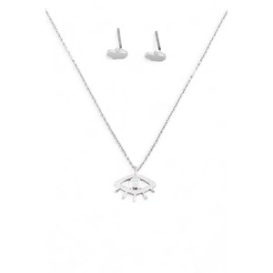 Slickblue Evil Eye Jewelry Set for Women, Small Hamsa Earrings & Pendant Necklace, Chic Metal Design, 16", Silver/Gold - 1 of 3