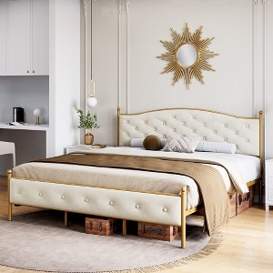 Whizmax King/Queen/Full Size Bed Frame Upholstered Platform Bed with Velvet and Button Tufted Headboard, Easy Assembly, No Box Spring Needed - 1 of 4