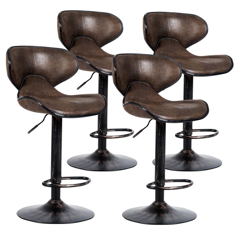 Costway Set of 4 Adjustable Bar Stools Swivel Bar Chairs W/ Backrest Retro Brown Hot-Stamping Cloth, 1 of 11