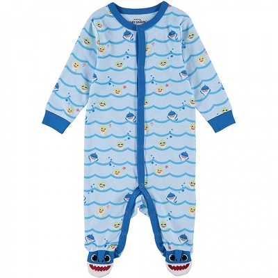 Kids Baby Shark Repeating Characters Novelty Sleep and Play Footed Pajamas