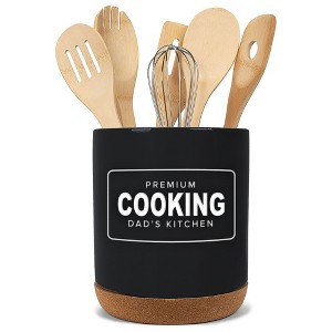 Elanze Designs Dad's Cooking Black X-Large Cork Bottom Kitchen Utensil Holder - 1 of 2